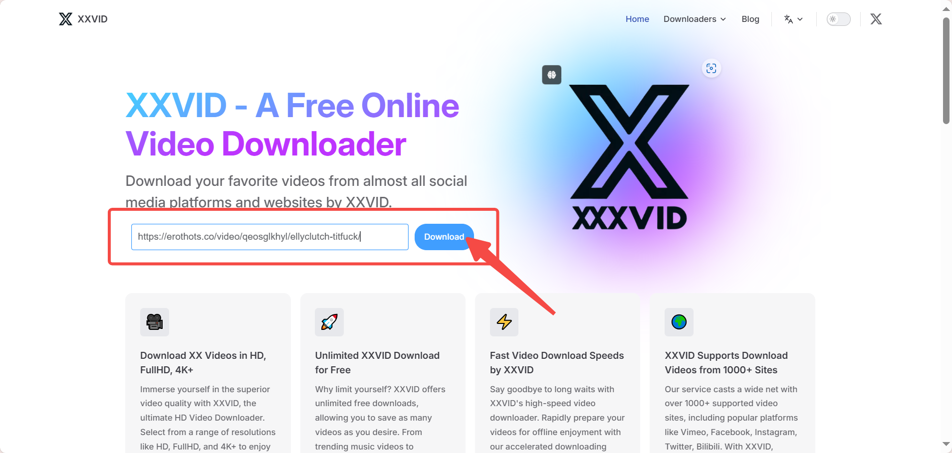 Paste erothots link in the search box